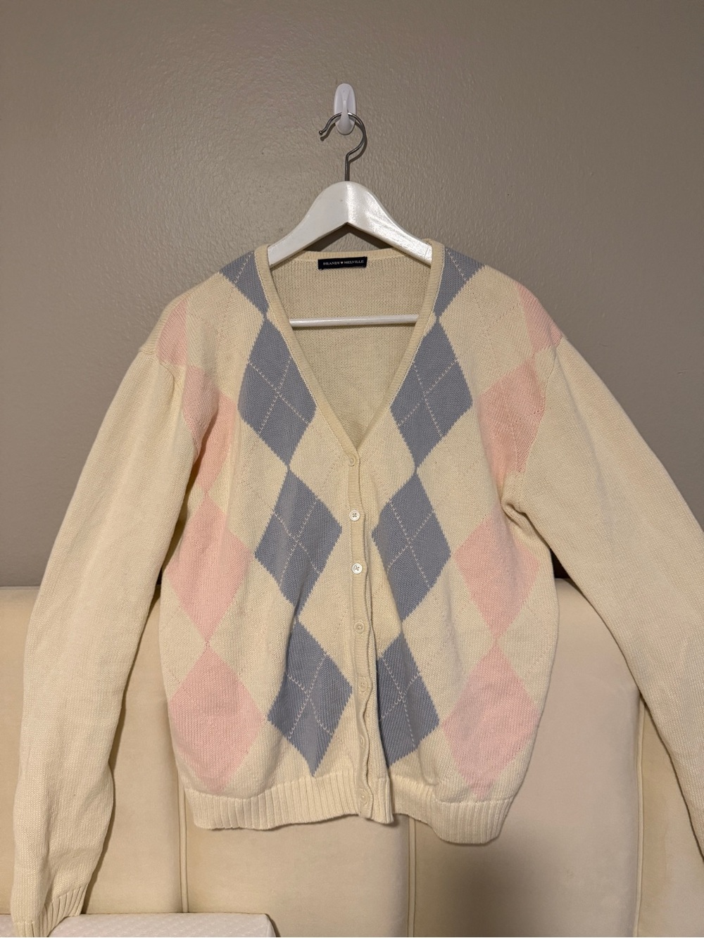 Brandy Melville Argyle Button-Front Cardigan Sweater